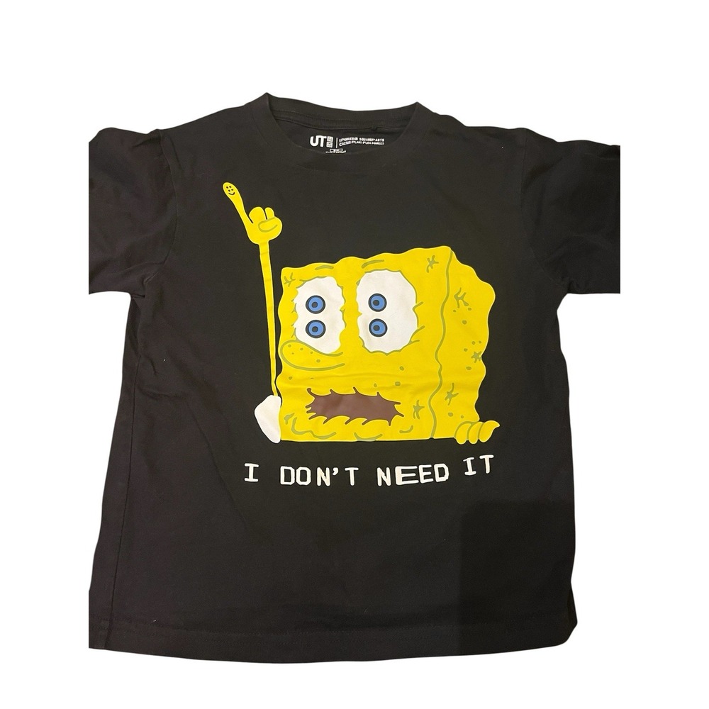 Youth SpongeBob Square Pants Graphic Tee Size 5/6 Black Short Sleeve Front back